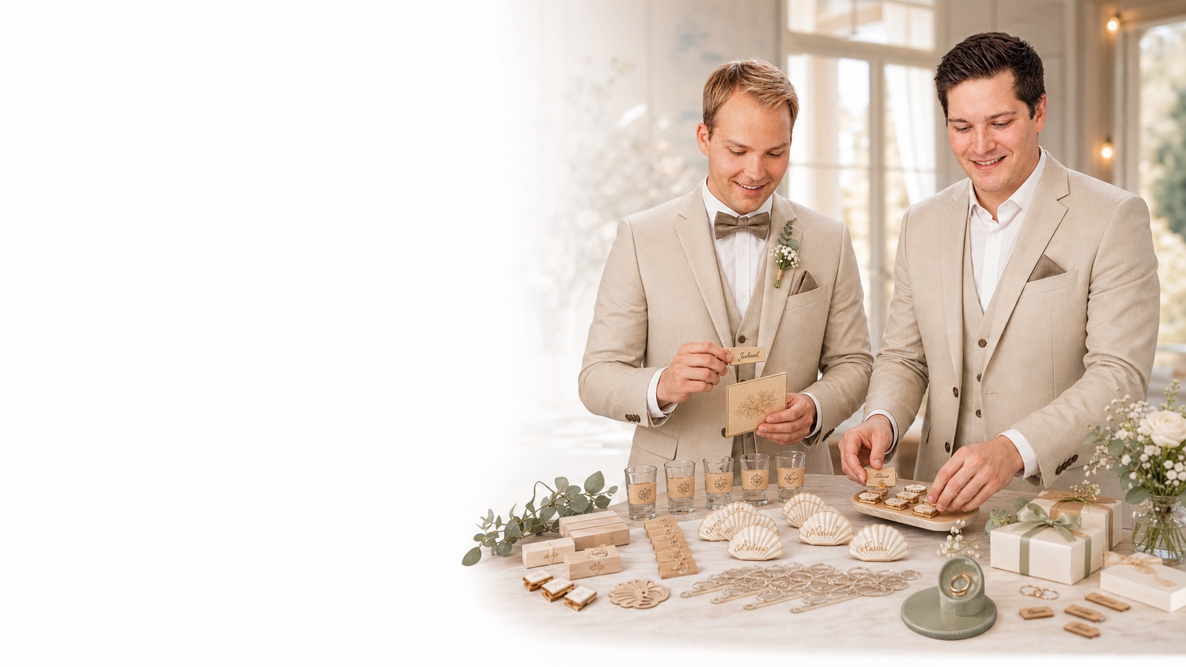 Andreas Höfler und Dominic Lindner mit personalisierten Hochzeitsgeschenken aus Lasergravur und 3D-Druck