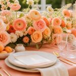 Sommerlicher Hochzeitstisch in Peach und Apricot mit Rosen
